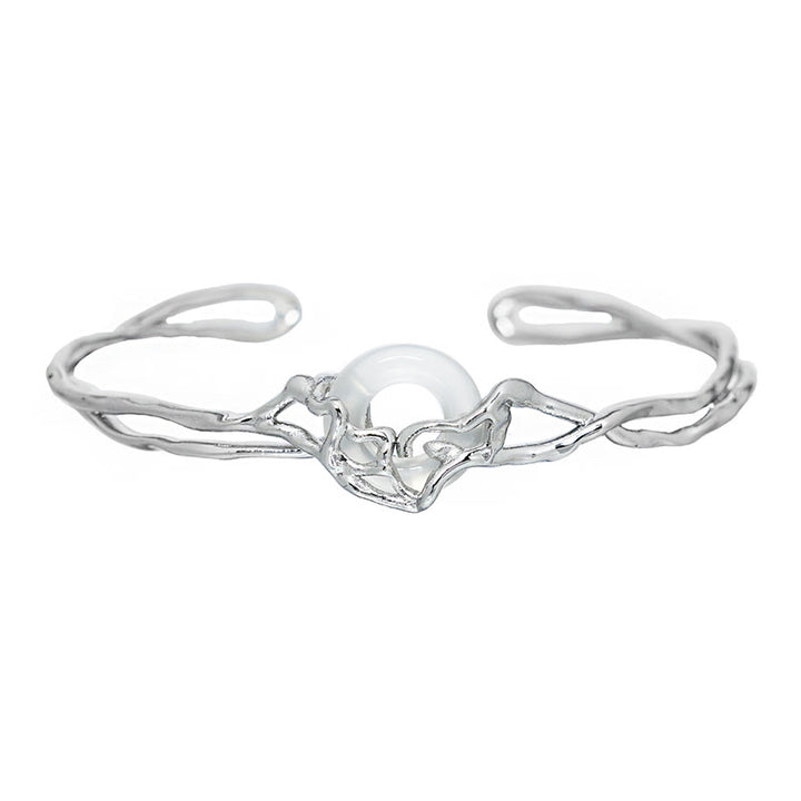 Bransoletka ochronna z białego agatu z Buddha Stones ze srebra próby 925 i klamrą pokoju - image 5