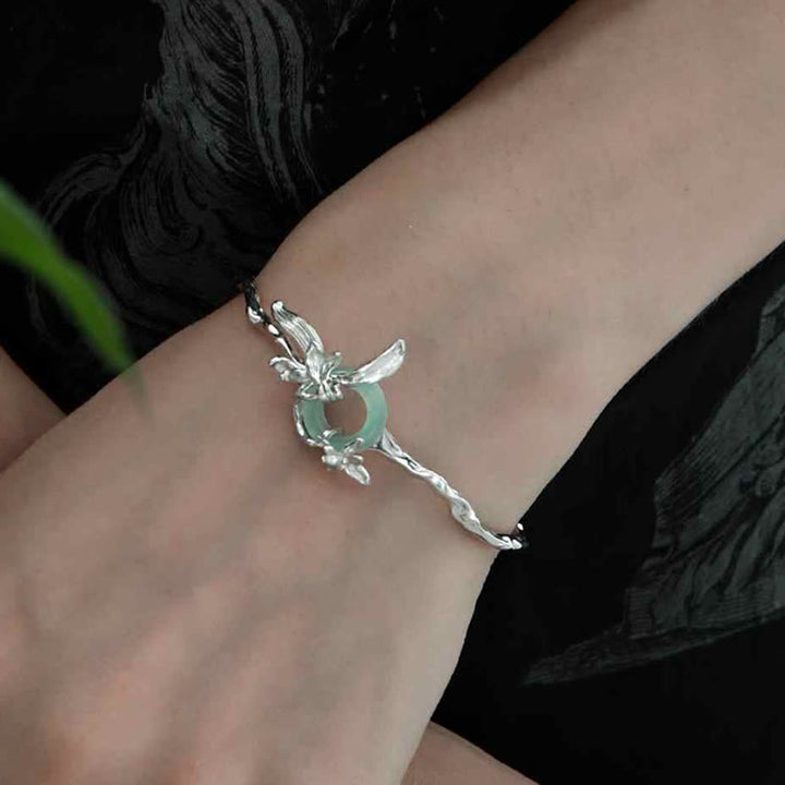 Bransoletka ochronna z Buddha Stones ze srebra próby 925 z zapięciem Iris Peace i kwarcytem i jadeitem - image 4