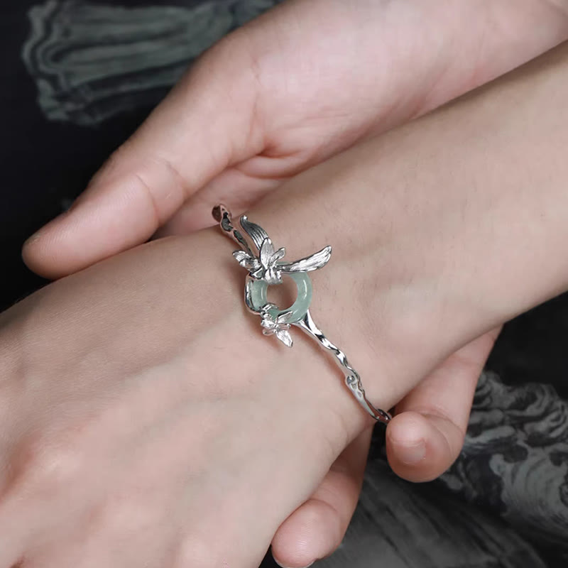 Bransoletka ochronna z Buddha Stones ze srebra próby 925 z zapięciem Iris Peace i kwarcytem i jadeitem - image 2