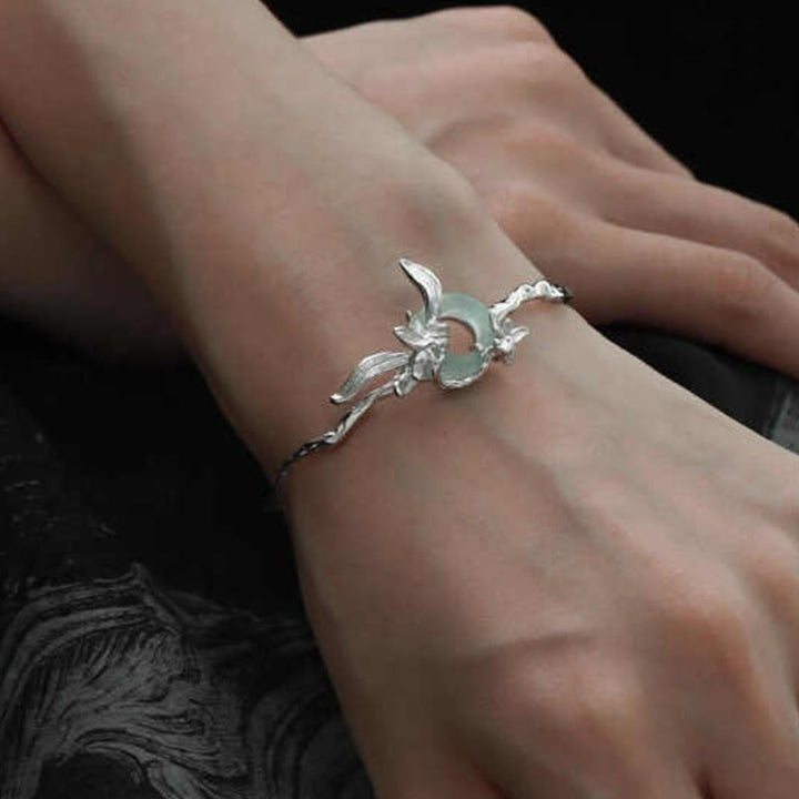 Bransoletka ochronna z Buddha Stones ze srebra próby 925 z zapięciem Iris Peace i kwarcytem i jadeitem - image 5