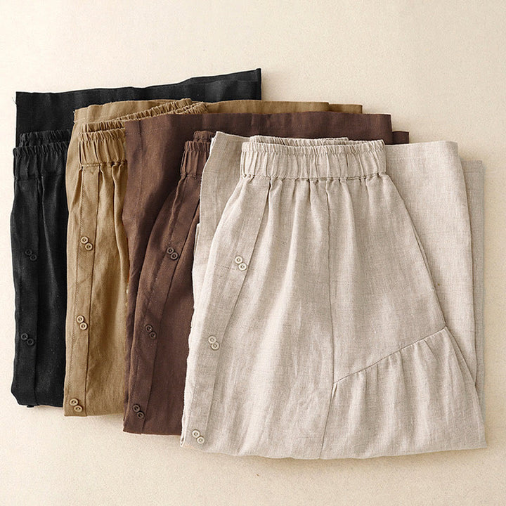 Spódnica damska z bawełny z kieszeniami, guzikami w kształcie litery A, rozcięciem w talii i motywem Buddha Stones