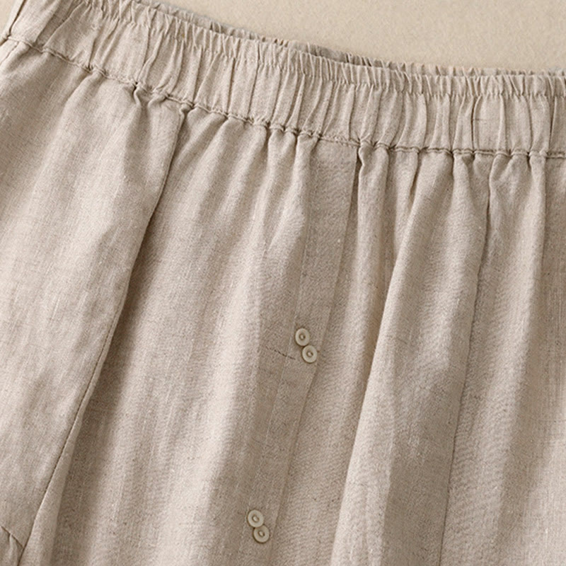 Spódnica damska z bawełny z kieszeniami, guzikami w kształcie litery A, rozcięciem w talii i motywem Buddha Stones