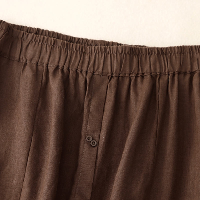 Spódnica damska z bawełny z kieszeniami, guzikami w kształcie litery A, rozcięciem w talii i motywem Buddha Stones