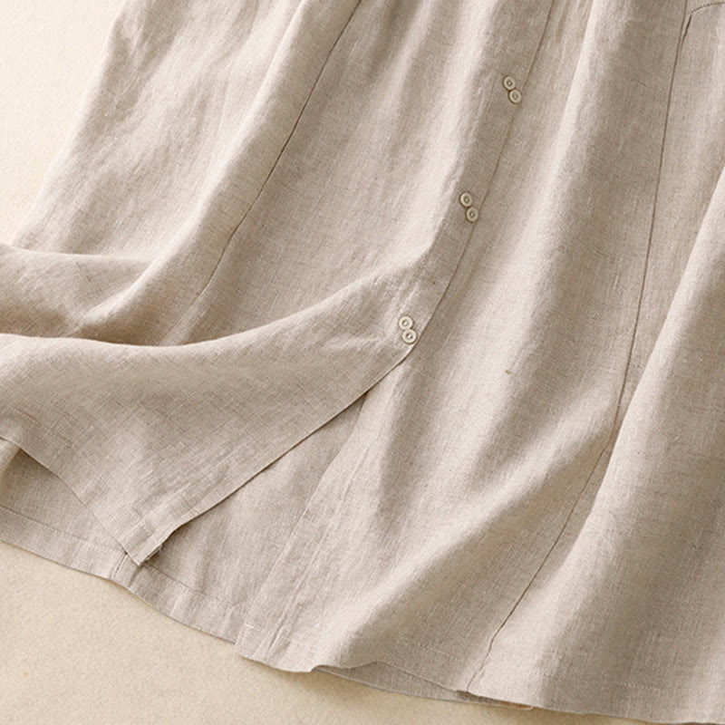 Spódnica damska z bawełny z kieszeniami, guzikami w kształcie litery A, rozcięciem w talii i motywem Buddha Stones