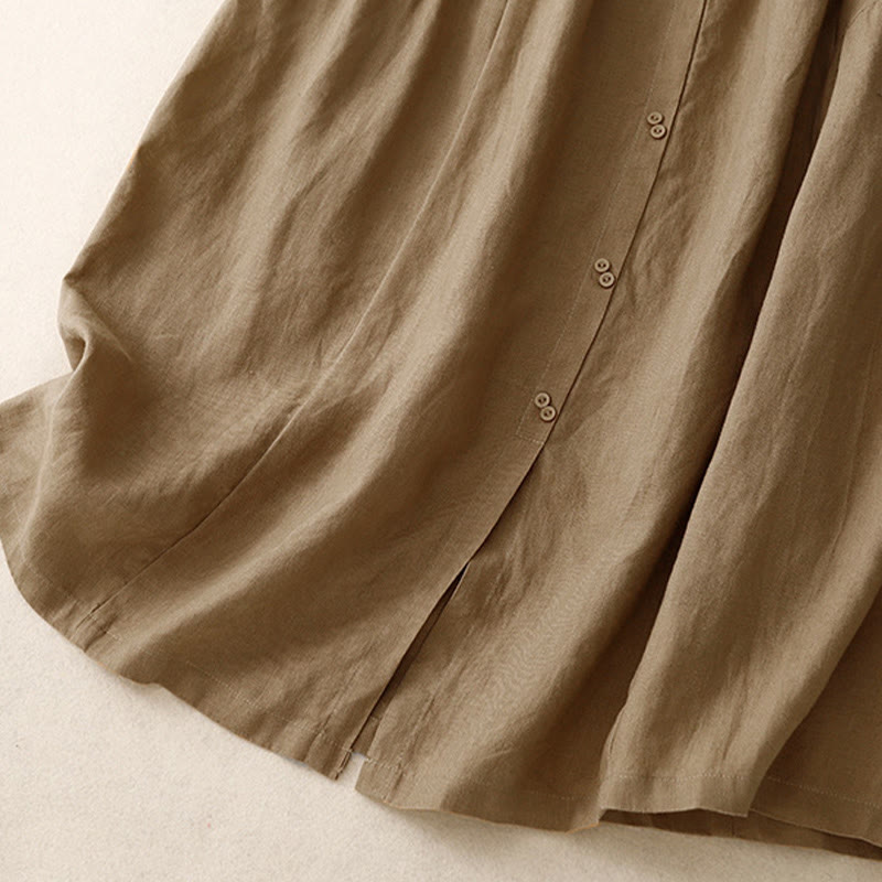 Spódnica damska z bawełny z kieszeniami, guzikami w kształcie litery A, rozcięciem w talii i motywem Buddha Stones