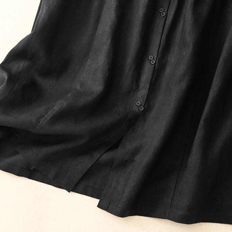 Spódnica damska z bawełny z kieszeniami, guzikami w kształcie litery A, rozcięciem w talii i motywem Buddha Stones