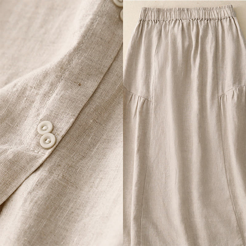 Spódnica damska z bawełny z kieszeniami, guzikami w kształcie litery A, rozcięciem w talii i motywem Buddha Stones