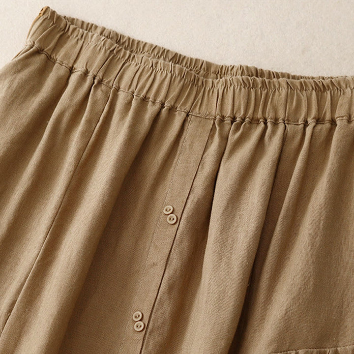 Spódnica damska z bawełny z kieszeniami, guzikami w kształcie litery A, rozcięciem w talii i motywem Buddha Stones