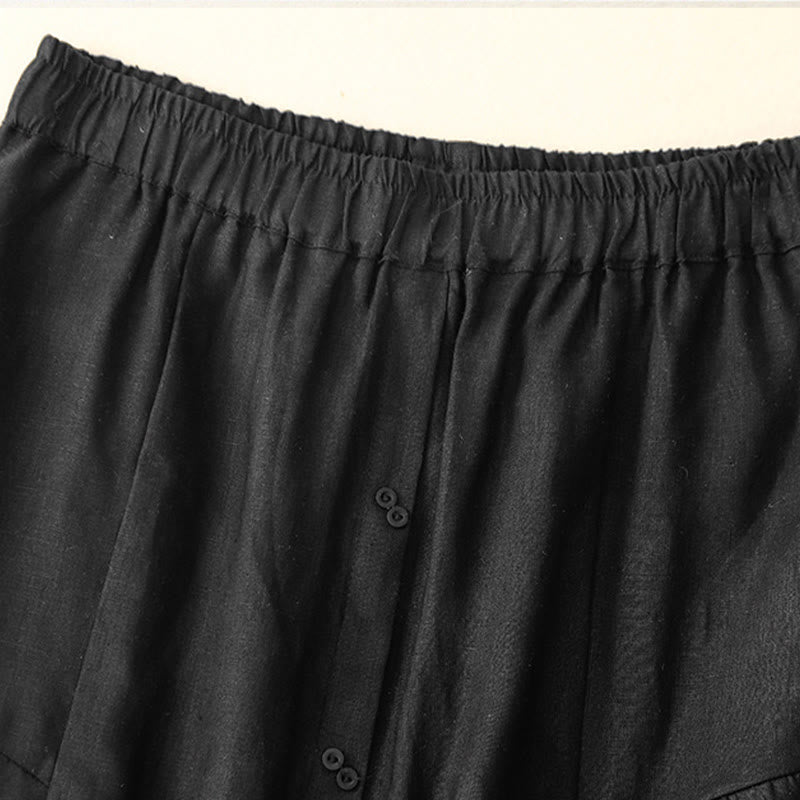 Spódnica damska z bawełny z kieszeniami, guzikami w kształcie litery A, rozcięciem w talii i motywem Buddha Stones