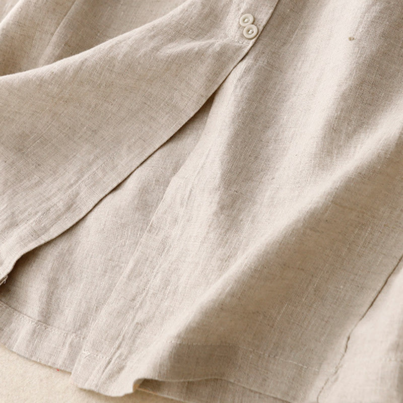 Spódnica damska z bawełny z kieszeniami, guzikami w kształcie litery A, rozcięciem w talii i motywem Buddha Stones