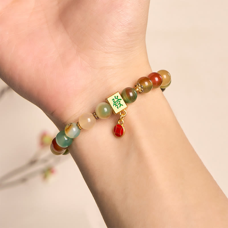 Bransoletka Buddha Stones Natural Peacock Agat Coin Courage