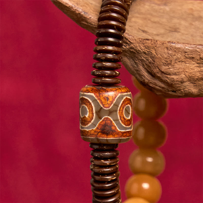 Bransoletka mądrości z tybetańskich Buddha Stones z nasionami bodhi i koralikami Dzi z łupin kokosa