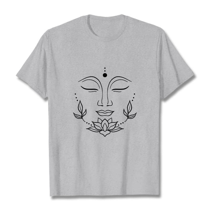 Koszulka z nadrukiem Buddha Stones , swobodny T-shirt z motywem kwiatu lotosu - Jasnoszary - 2XL - image 20