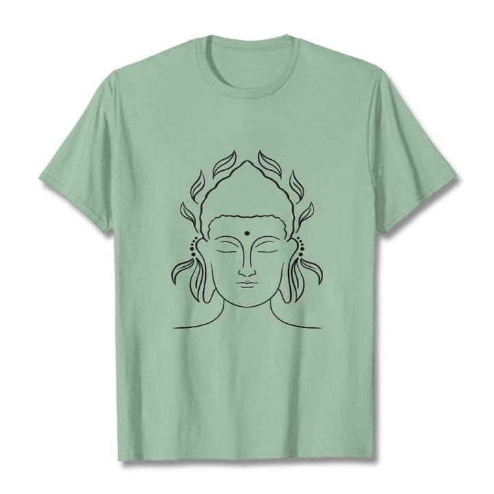 Koszulka z nadrukiem Buddha Stones, swobodny T-shirt z konturem Buddy i wzorem płatków lotosu - PaleGreen - 2XL - image 15