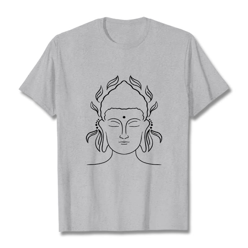 Koszulka z nadrukiem Buddha Stones, swobodny T-shirt z konturem Buddy i wzorem płatków lotosu - Jasnoszary - 2XL - image 20