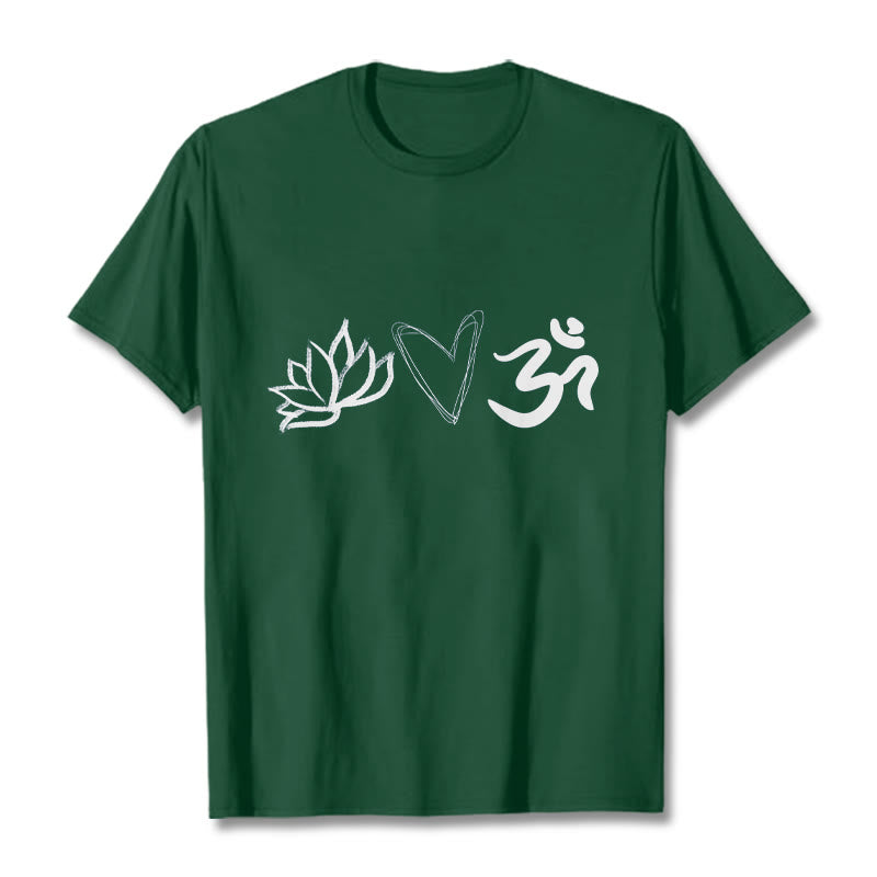 Koszulka z nadrukiem Buddha Stones, swobodny wzór serca lotosu, symbol Om w sanskrycie, bawełniana - ForestGreen - 2XL - image 1