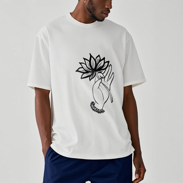 Koszulka z bawełny z motywem kwiatów lotosu i kamieniami Buddha Stones - image 7