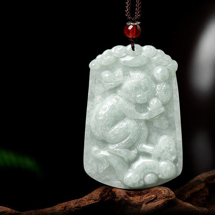 Buddha Stones Naturalny Jadeit 12 Chiński Zodiak Obfitość Amulet Wisiorek Naszyjnik - Małpa - image 22