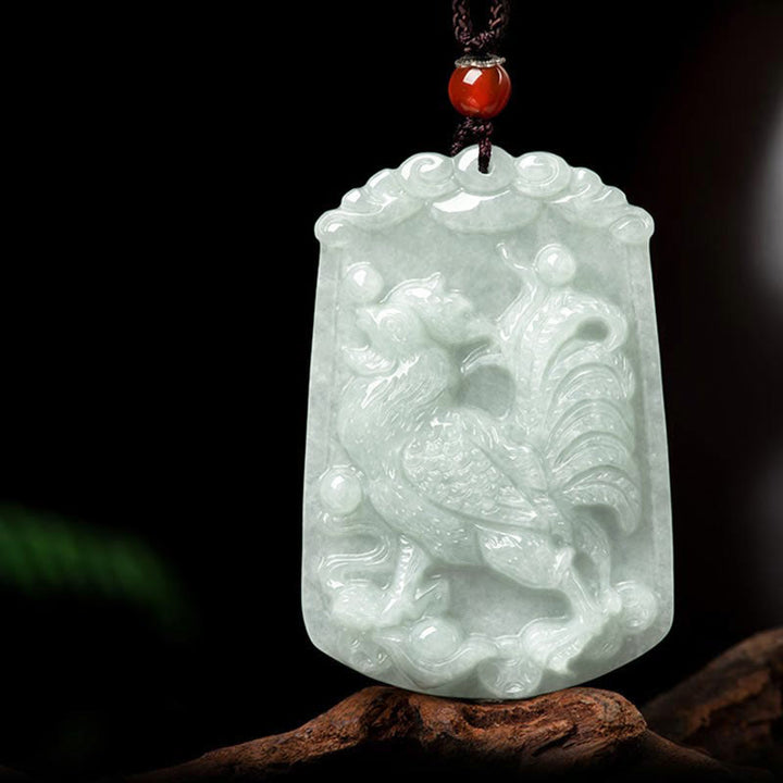 Buddha Stones Naturalny Jadeit 12 Chiński Zodiak Obfitość Amulet Wisiorek Naszyjnik - Kogut - image 23