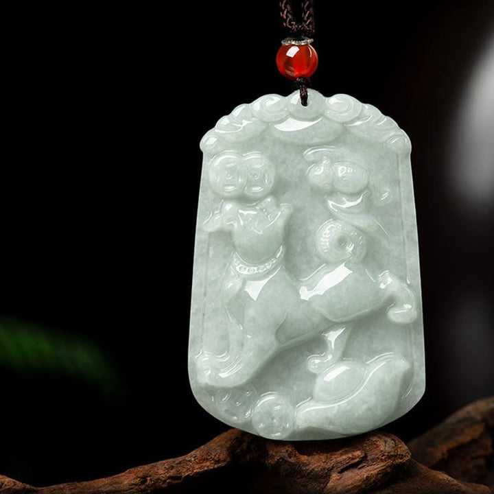 Buddha Stones Naturalny Jadeit 12 Chiński Zodiak Obfitość Amulet Wisiorek Naszyjnik - Pies - image 24