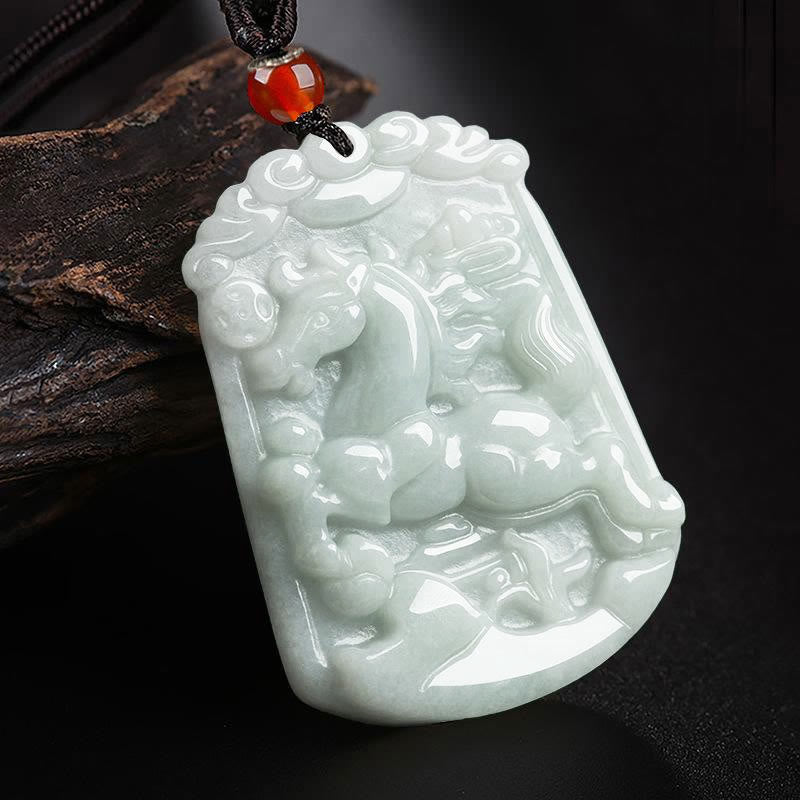 Buddha Stones Naturalny Jadeit 12 Chiński Zodiak Obfitość Amulet Wisiorek Naszyjnik - Koń - image 7