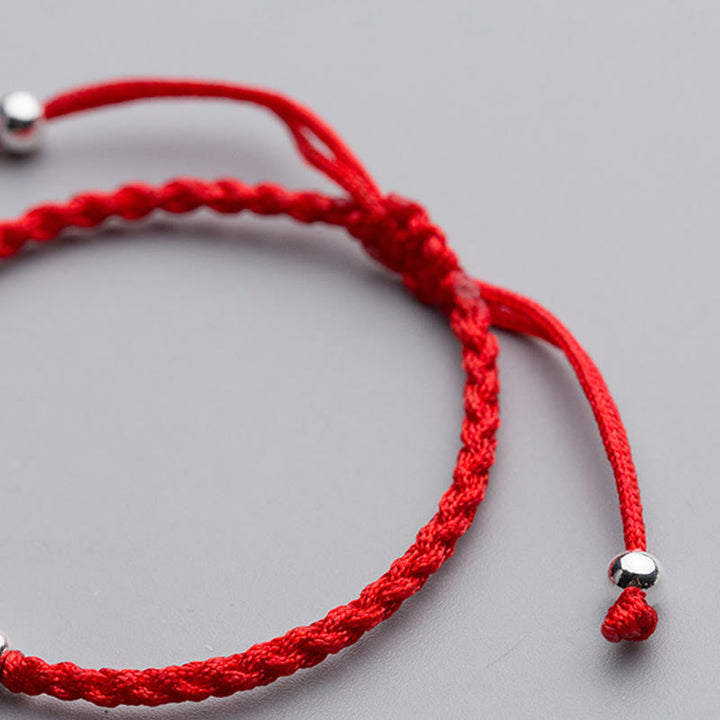 Bransoletka na szczęście z czerwonych sznurków z koralikami z kamieni Buddha Stones ze srebra próby 925 i płatkami śniegu w kształcie słonia - image 5