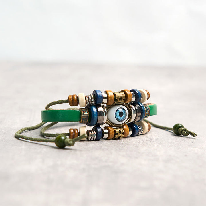 Bransoletka ochronna ze skóry z regulowanym kątem oka Buddha Stones z tybetańskim złym okiem
