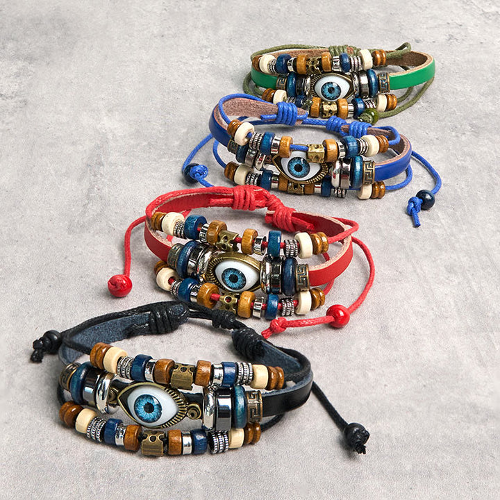 Bransoletka ochronna ze skóry z regulowanym kątem oka Buddha Stones z tybetańskim złym okiem