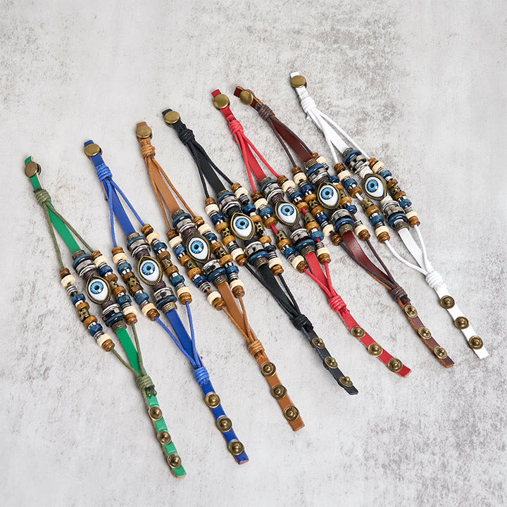 Bransoletka ochronna ze skóry z regulowanym kątem oka Buddha Stones z tybetańskim złym okiem