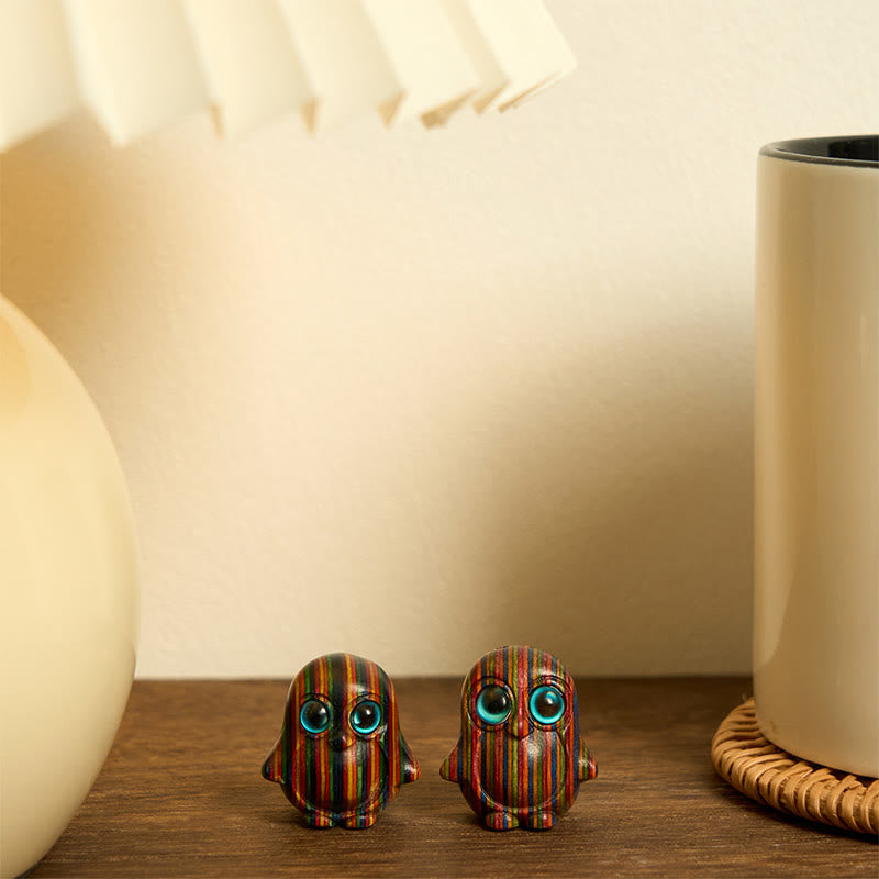 Buddha Stones 2 szt. Mini tęczowe pingwiny eukaliptusowe rzeźbione, kreatywne dekoracje - image 6