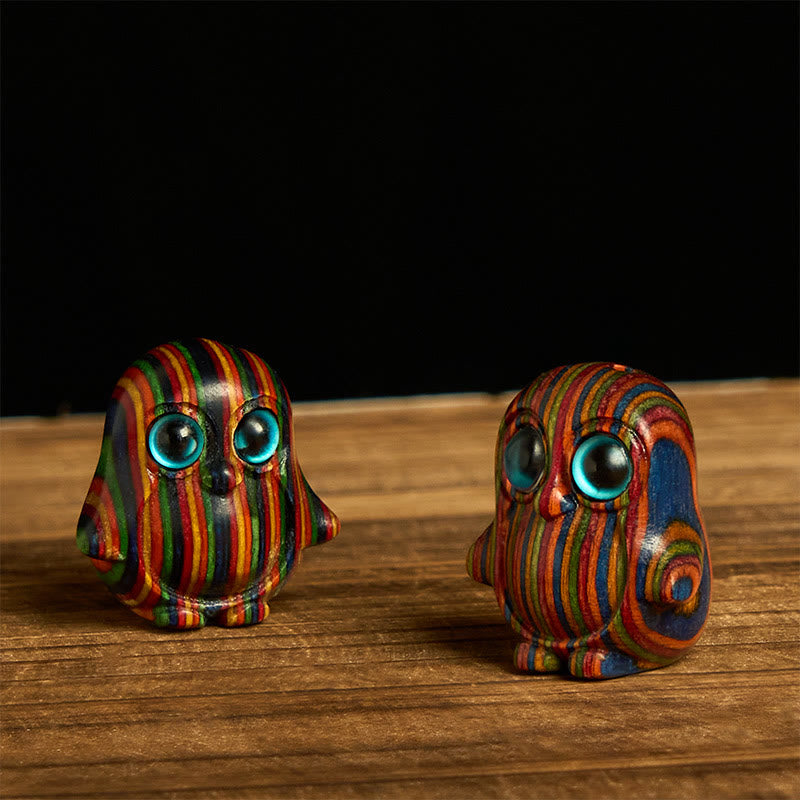 Buddha Stones 2 szt. Mini tęczowe pingwiny eukaliptusowe rzeźbione, kreatywne dekoracje - image 2