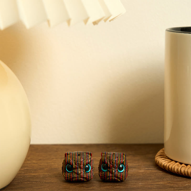 Buddha Stones 2 szt. Mini tęczowe eukaliptusowe tańczące lwy rzeźbione w równowadze - image 6