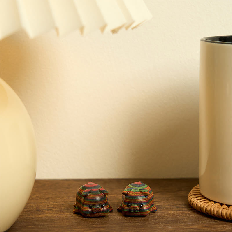 Buddha Stones 2 szt. Mini tęczowe eukaliptusowe świnki rzeźbione pozytywną dekoracją - image 6
