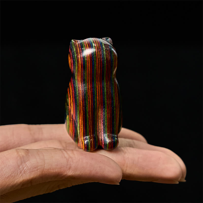 Buddha Stones 2 szt. Mini tęczowe eukaliptusy siedzący kot rzeźbione, redukujące stres - image 8