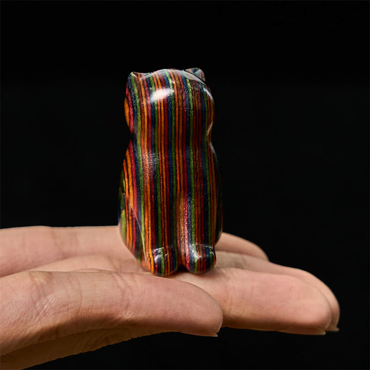 Buddha Stones 2 szt. Mini tęczowe eukaliptusy siedzący kot rzeźbione, redukujące stres - image 8