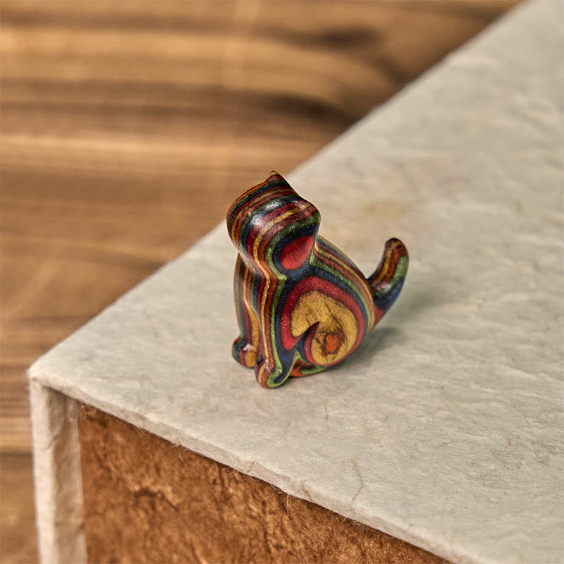 Buddha Stones 2 szt. Mini tęczowe eukaliptusy siedzący kot rzeźbione, redukujące stres - image 14