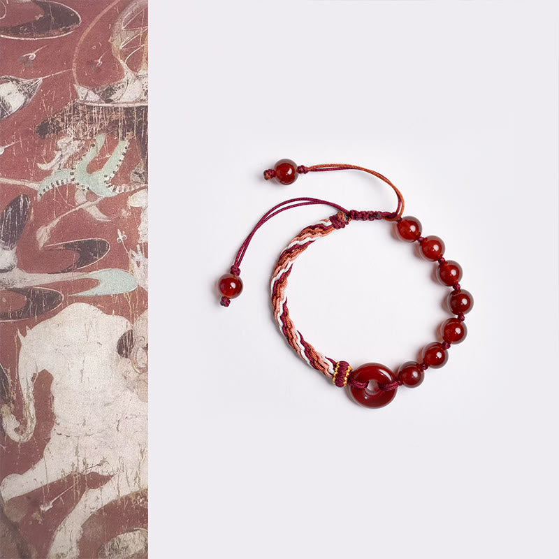Bransoletka z klamrą pokoju z naturalnego czerwonego agatu z Buddha Stones, logicznie myśląca, z czerwonej liny - Klamra pokoju z czerwonego agatu (obwód nadgarstka: 15-22 cm) - image 1