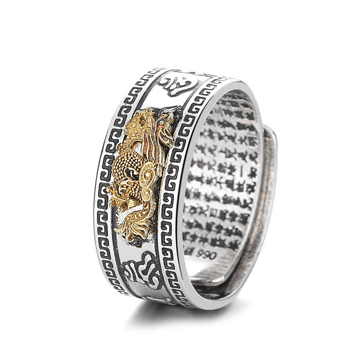 Pierścień siły z miedzi z motywem serca Sutra z Buddha Stones w kształcie smoka - image 5