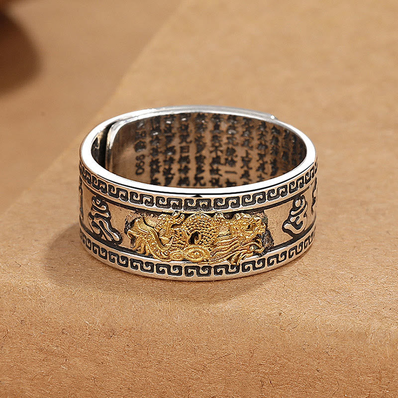 Pierścień siły z miedzi z motywem serca Sutra z Buddha Stones w kształcie smoka - image 4