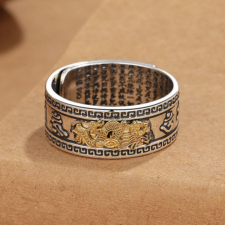 Pierścień siły z miedzi z motywem serca Sutra z Buddha Stones w kształcie smoka - image 4
