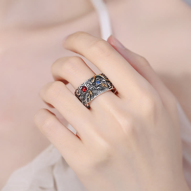 Pierścień balansowy z Buddha Stones w stylu vintage z motywem smoka, pokryty miedzią - image 4