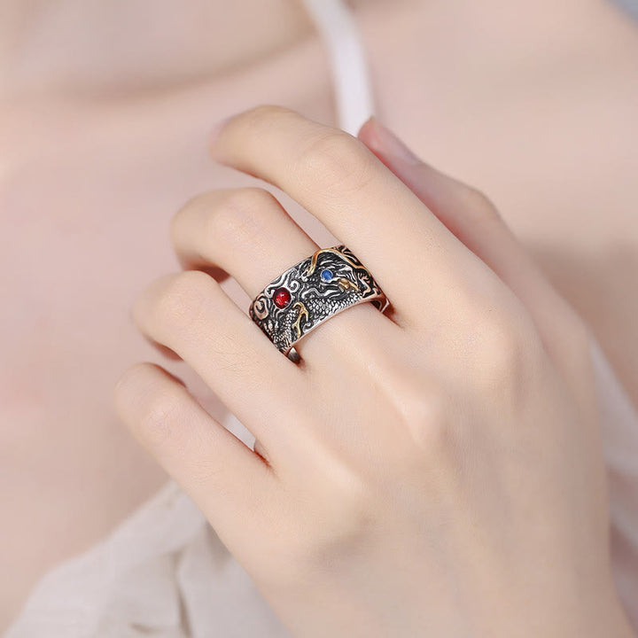 Pierścień balansowy z Buddha Stones w stylu vintage z motywem smoka, pokryty miedzią - image 4