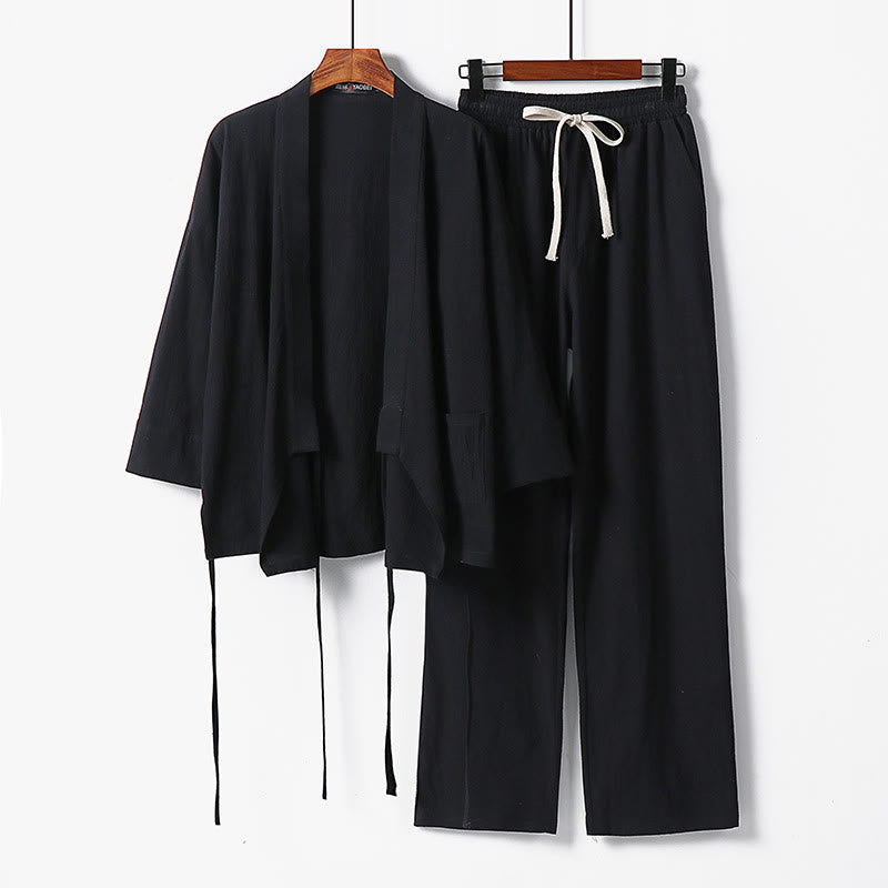 Zestaw męskich spodni kimono z sznurowaniem i kieszeniami z motywem kamieni Buddha Stones , do medytacji - Czarny - US/UK/AU54, EU64 (9XL) - image 7