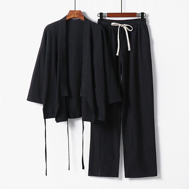 Zestaw męskich spodni kimono z sznurowaniem i kieszeniami z motywem kamieni Buddha Stones , do medytacji - Czarny - US/UK/AU54, EU64 (9XL) - image 7