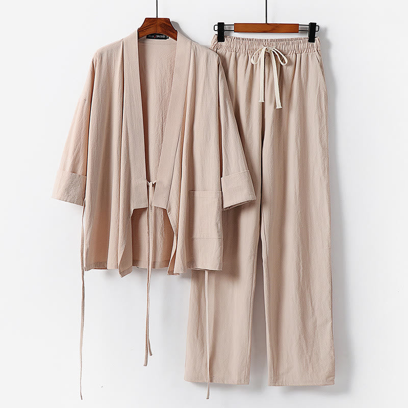 Zestaw męskich spodni kimono z sznurowaniem i kieszeniami z motywem kamieni Buddha Stones , do medytacji - Pszenica - US/UK/AU54, EU64 (9XL) - image 10