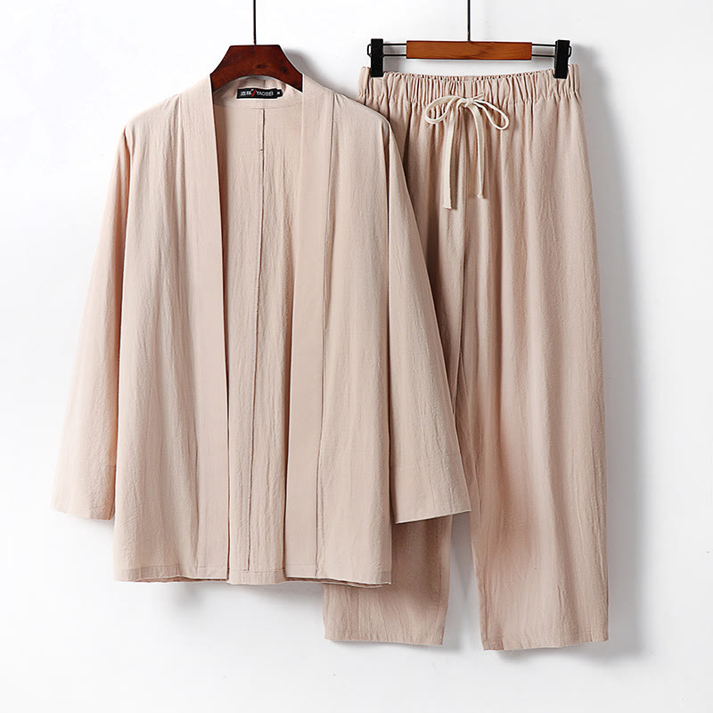 Zestaw męskich spodni do medytacji z bawełny kimono z kamieniami Buddha Stones, 2 szt., do kostek - Pszenica - US/UK/AU54, EU64 (9XL) - image 10