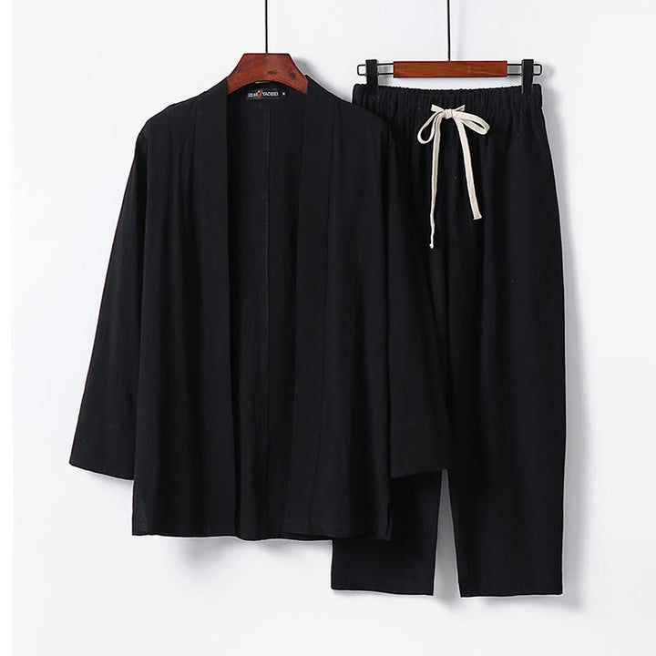 Zestaw męskich spodni do medytacji z bawełny kimono z kamieniami Buddha Stones, 2 szt., do kostek - Czarny - US/UK/AU54, EU64 (9XL) - image 7