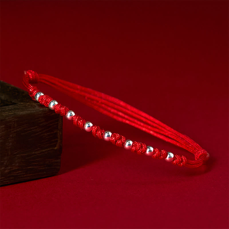 Bransoletka szczęścia z regulowanymi koralikami z Buddha Stones ze srebra próby 925 i czerwonego sznurka - Srebro próby 925 (obwód nadgarstka: 15-23 cm) - image 1