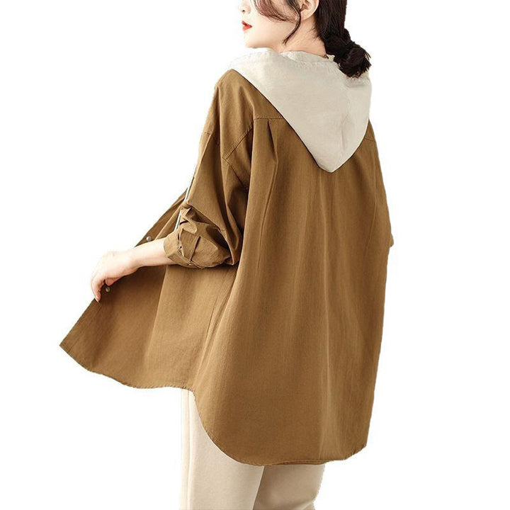 Bluza z kapturem Buddha Stones Casual Commute z ściągaczem, damska, bawełniana, lniana, z kieszeniami - image 17