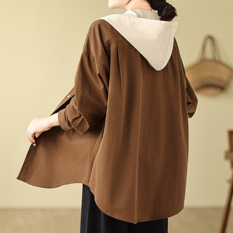 Bluza z kapturem Buddha Stones Casual Commute z ściągaczem, damska, bawełniana, lniana, z kieszeniami - image 4